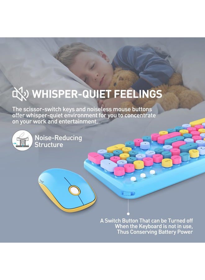FOPETT Wireless Keyboard and Mouse, Keyboard Mouse Combo, 2.4 GHz Wireless Full-Sized Typewriter Keyboard with Round Keycaps, Keyboard for Windows, Computer, Desktop, PC, Laptop (Blue) - Image 5