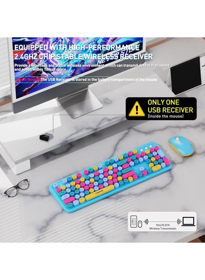 FOPETT Wireless Keyboard and Mouse, Keyboard Mouse Combo, 2.4 GHz Wireless Full-Sized Typewriter Keyboard with Round Keycaps, Keyboard for Windows, Computer, Desktop, PC, Laptop (Blue) - Image 3