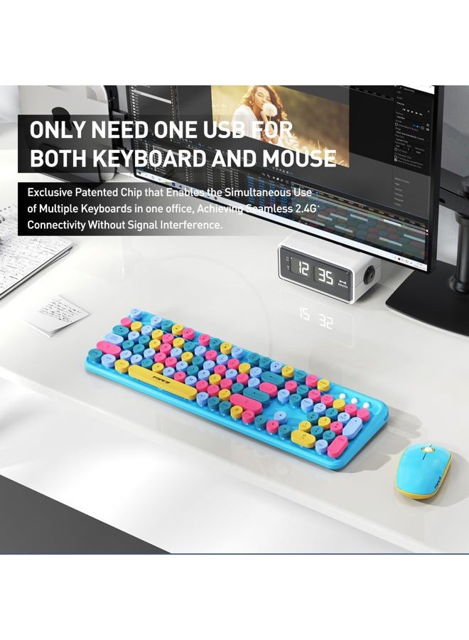 FOPETT Wireless Keyboard and Mouse, Keyboard Mouse Combo, 2.4 GHz Wireless Full-Sized Typewriter Keyboard with Round Keycaps, Keyboard for Windows, Computer, Desktop, PC, Laptop (Blue) - Image 2