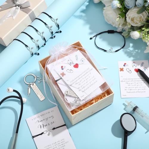 Loetere 25 Set Nurses Week Gifts Bulk Stethoscope Keychain Bracelets Nurse Appreciation Gifts Inspirational Card Ballpoint Pen Nurse Graduation Gift for Women Certified Nurses - Image 5