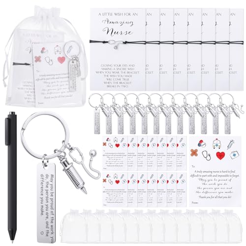 Loetere 25 Set Nurses Week Gifts Bulk Stethoscope Keychain Bracelets Nurse Appreciation Gifts Inspirational Card Ballpoint Pen Nurse Graduation Gift for Women Certified Nurses - Image 1