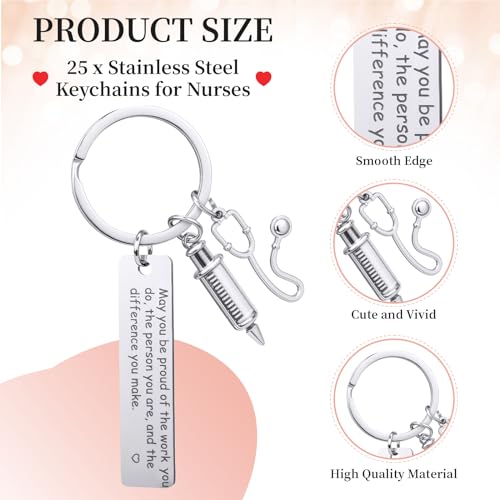 Loetere 25 Set Nurses Week Gifts Bulk Stethoscope Keychain Bracelets Nurse Appreciation Gifts Inspirational Card Ballpoint Pen Nurse Graduation Gift for Women Certified Nurses - Image 3
