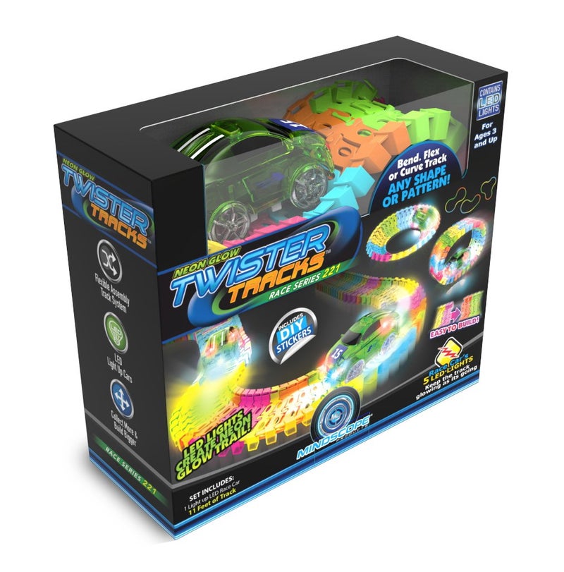 Mindscope Twister Tracks Neon Glow in The Dark 221 Piece (11 feet) of Flexible Assembly Track Race Series - Image 4