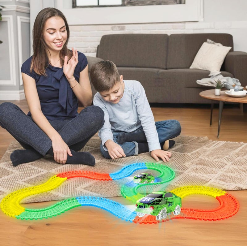 Mindscope Twister Tracks Neon Glow in The Dark 221 Piece (11 feet) of Flexible Assembly Track Race Series - Image 2