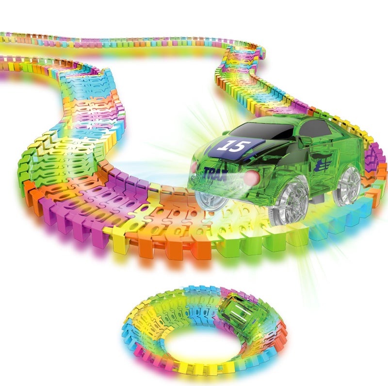 Mindscope Twister Tracks Neon Glow in The Dark 221 Piece (11 feet) of Flexible Assembly Track Race Series - Image 5