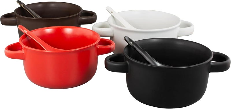 ZENVY Soup Bowl Set of 4  Ceramic Soup Bowls and Spoons  22 Ounce Solid Matte - Image 1