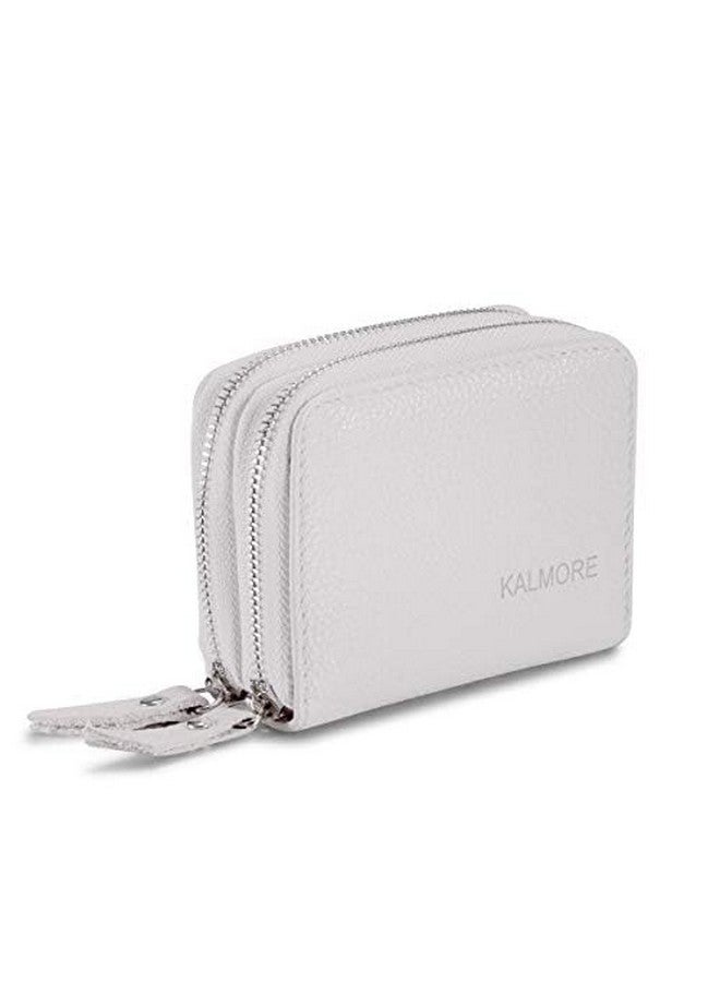 KALMORE Women'S Leather Rfid Secured Spacious Cute Card Wallet Small Purse White Two Zippers - Image 1