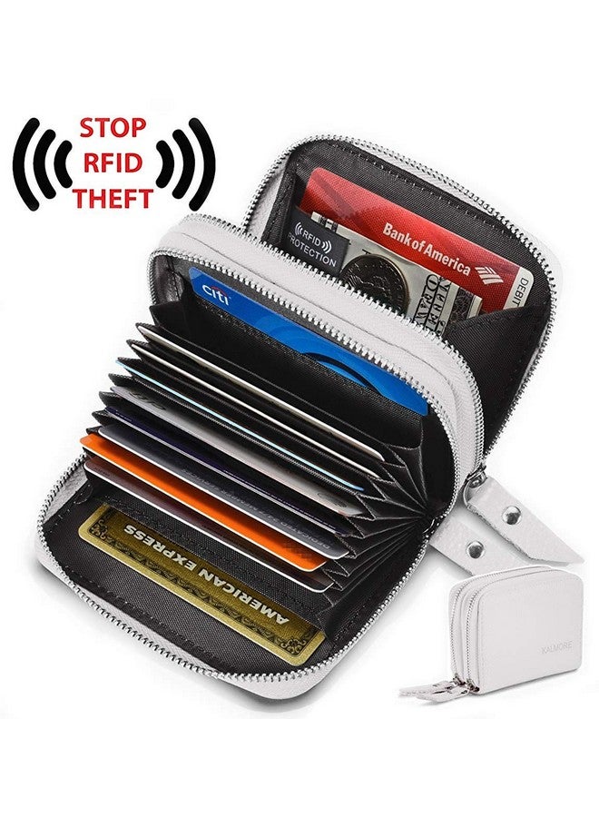 KALMORE Women'S Leather Rfid Secured Spacious Cute Card Wallet Small Purse White Two Zippers - Image 2
