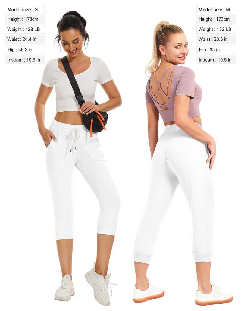 SPECIALMAGIC Women's Capri Sweatpants 3/4 Cropped Jogger French Terry Running Pants Lounge Loose Fit with Side Pockets Ivory White M - Image 4