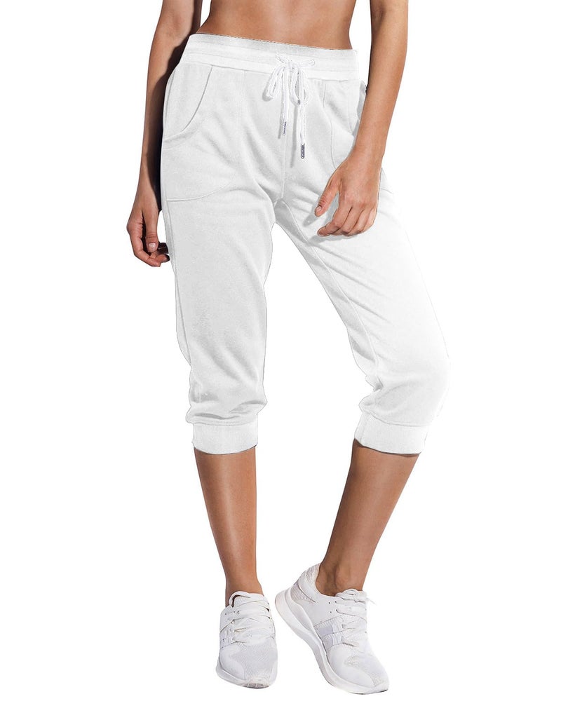 SPECIALMAGIC Women's Capri Sweatpants 3/4 Cropped Jogger French Terry Running Pants Lounge Loose Fit with Side Pockets Ivory White M - Image 1