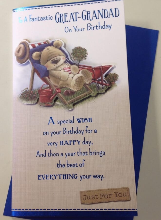 Great-Grandad Birthday Card With Teddy Bear And Deck Chair Design