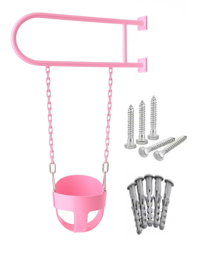 فنز  أرجوحة جدارية حديدية مع دلو وسلاسل للأنشطة الخارجية، لون وردي - Image 1