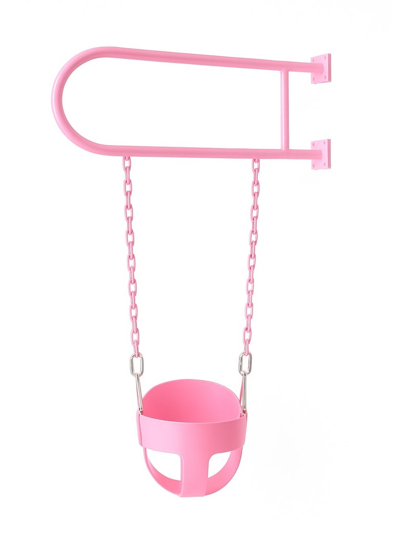 فنز  أرجوحة جدارية حديدية مع دلو وسلاسل للأنشطة الخارجية، لون وردي - Image 4