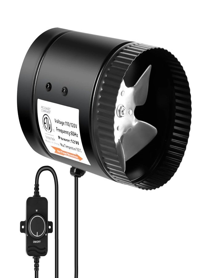 HealSmart Inline Booster Duct Fan with Speed Controller, 4” 106 CFM Exhaust HVAC Ventilation Fan for Bathrooms, Kitchens, Workshops and Basements, Black - Image 1