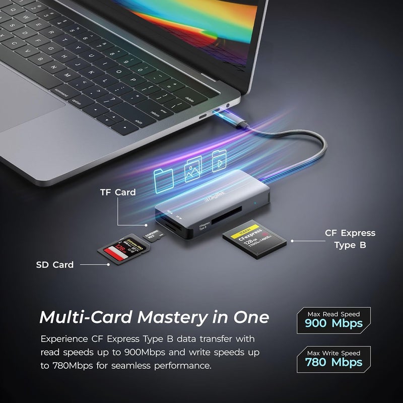 Digitek ® (DCR-104 CFB) 2 في 2 CF Express نوع B و SDXC، قارئ بطاقات USB 3.2 و 3.0، يدعم بطاقات SD/SDHC/SDXC/UHS-I/UHS II، يدعم Mac OS و iPad OS و Windows و Android و Linux و Harmony - Image 3