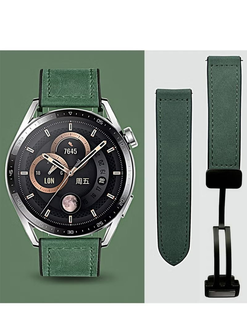 X-level 22mm Leather Watch Strap with Magnetic Buckle Design, Compatible with Huawei GT3/4 46mm, GT3 Pro, Huawei Watch 3, GT2e, GT2 Pro, GT2 42/46mm, Samsung Galaxy Watch 3 45mm/Gear S3(Green) ﻿ - Image 1