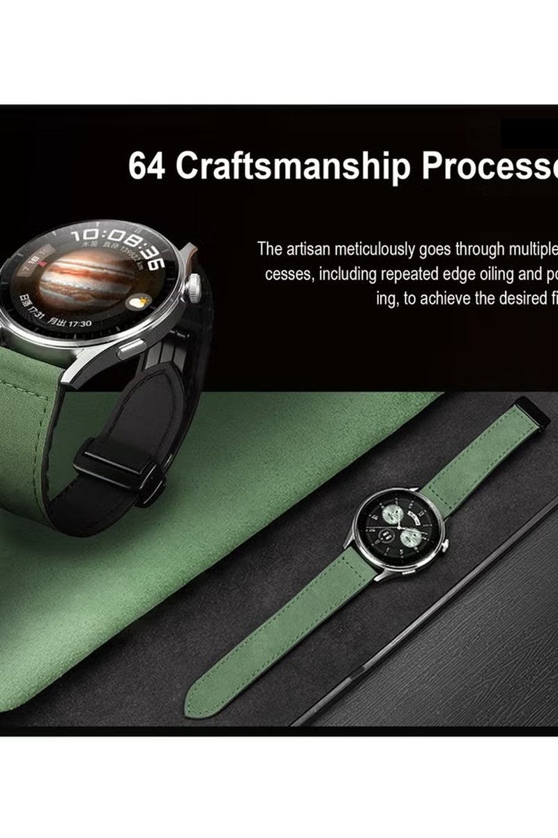 X-level 22mm Leather Watch Strap with Magnetic Buckle Design, Compatible with Huawei GT3/4 46mm, GT3 Pro, Huawei Watch 3, GT2e, GT2 Pro, GT2 42/46mm, Samsung Galaxy Watch 3 45mm/Gear S3(Green) ﻿ - Image 3