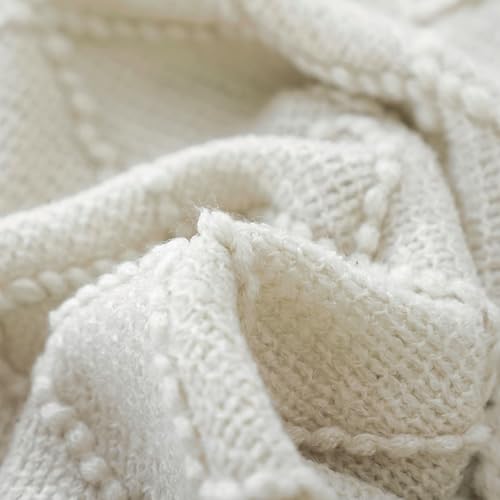 BOURINA Beige Throw Blanket 50x60 Inches Throw Textured Solid Soft Sofa Couch Decorative Knit Blanket - Image 3