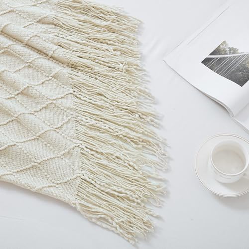 BOURINA Beige Throw Blanket 50x60 Inches Throw Textured Solid Soft Sofa Couch Decorative Knit Blanket - Image 5