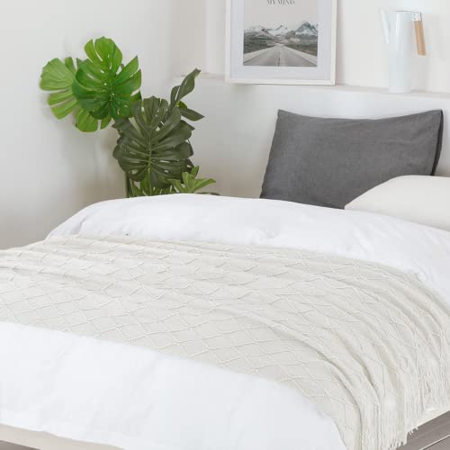 BOURINA Beige Throw Blanket 50x60 Inches Throw Textured Solid Soft Sofa Couch Decorative Knit Blanket - Image 4