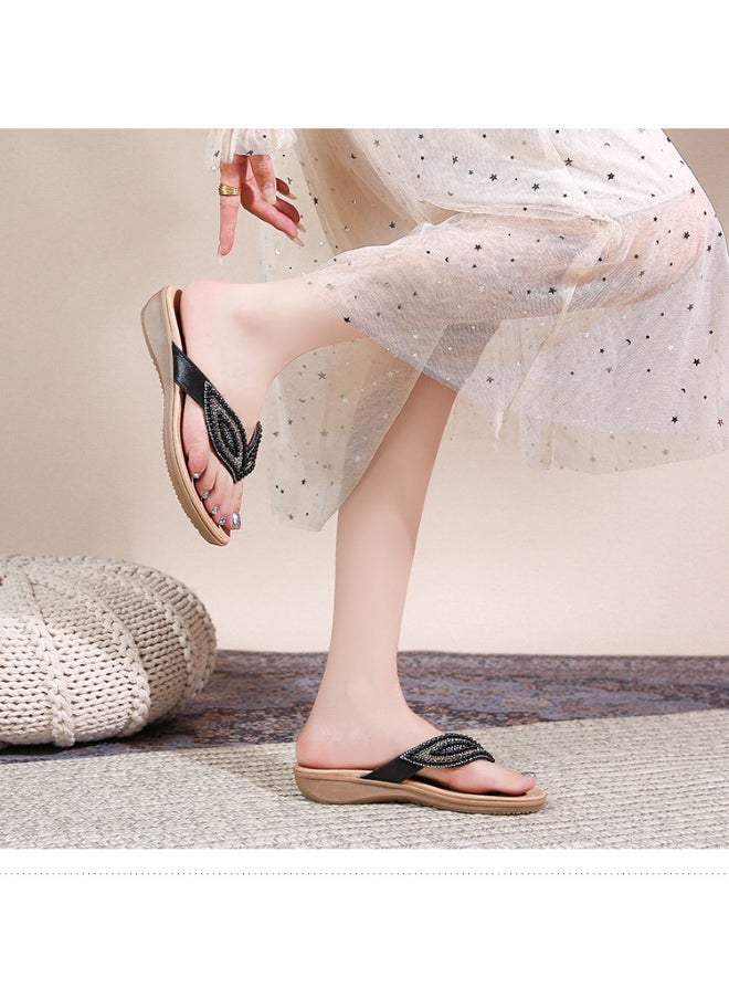 NIBEMINENT Women's Summer Flat Foot Sandals With Diamond Embellishments Clip-On Shoes Flat Slippers Soft Non Slip Sole  - Image 4