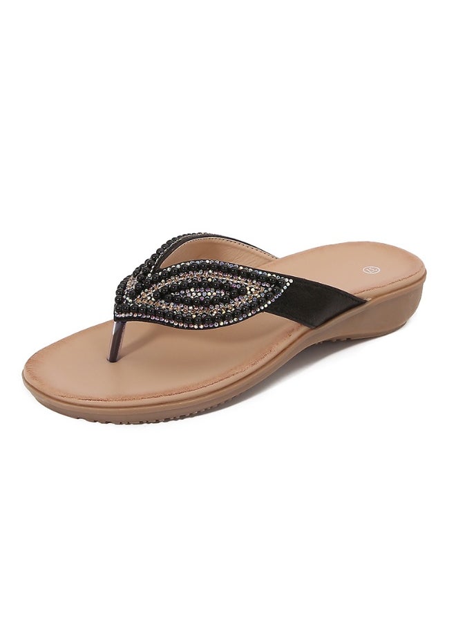 NIBEMINENT Women's Summer Flat Foot Sandals With Diamond Embellishments Clip-On Shoes Flat Slippers Soft Non Slip Sole  - Image 1
