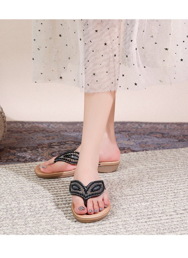 NIBEMINENT Women's Summer Flat Foot Sandals With Diamond Embellishments Clip-On Shoes Flat Slippers Soft Non Slip Sole  - Image 3