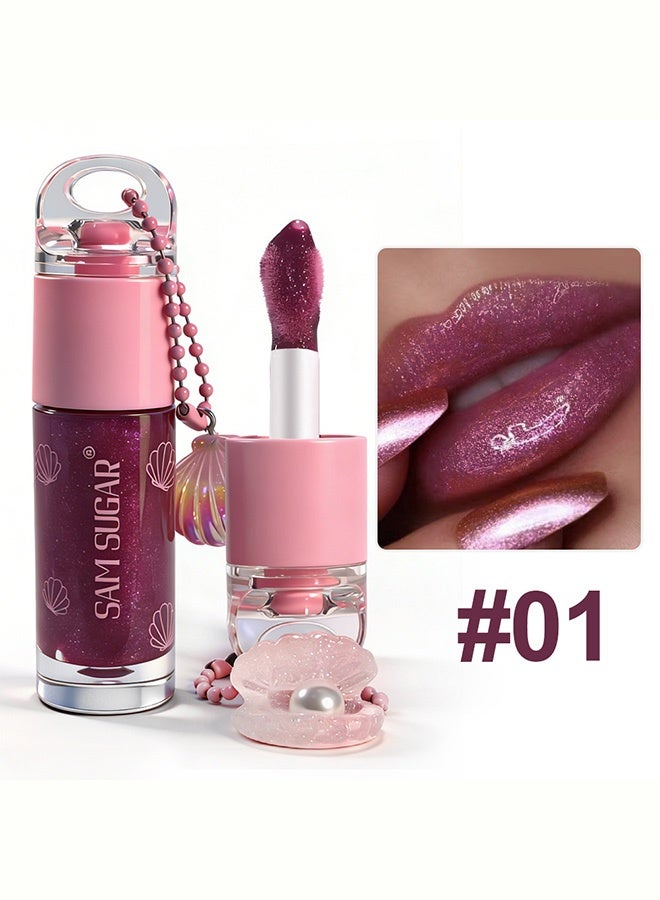 SAM SUGAR Shell Lip Oil, Hydrating Shimmer Non-Sticky Lip Gloss for Plump Lips,#01 - Image 2