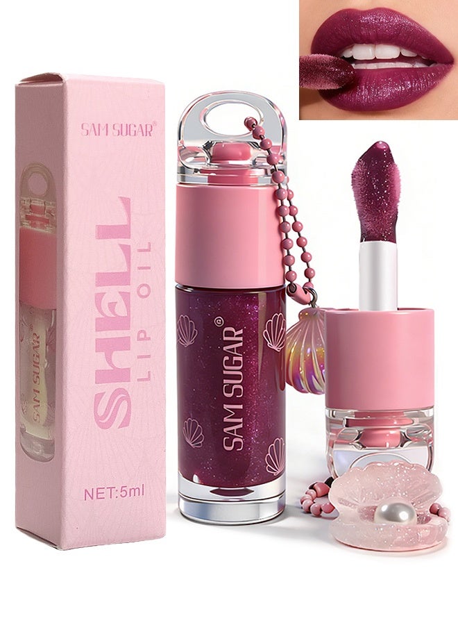 SAM SUGAR Shell Lip Oil, Hydrating Shimmer Non-Sticky Lip Gloss for Plump Lips,#01 - Image 1