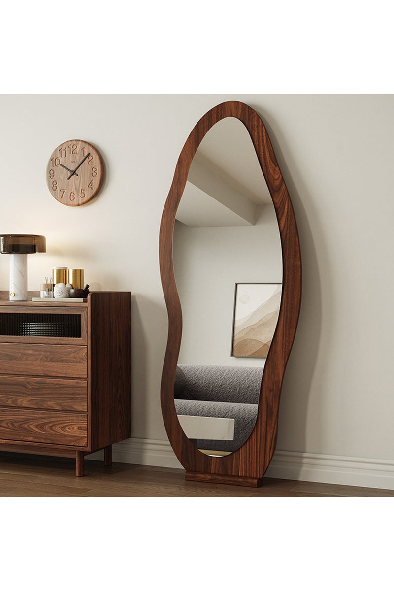 فيبارتي مرآة أرضية مموجة من VPARTY مقاس 160 × 60 سم، مرآة كاملة الطول، مرايا أرضية كبيرة مع حامل، مرآة أرضية خشبية مائلة/معلقة، مرآة كاملة الجسم لغرفة النوم وغرفة المعيشة (بني غير منتظم، 160 × 60 سم (63 × 24 بوصة)) - Image 1