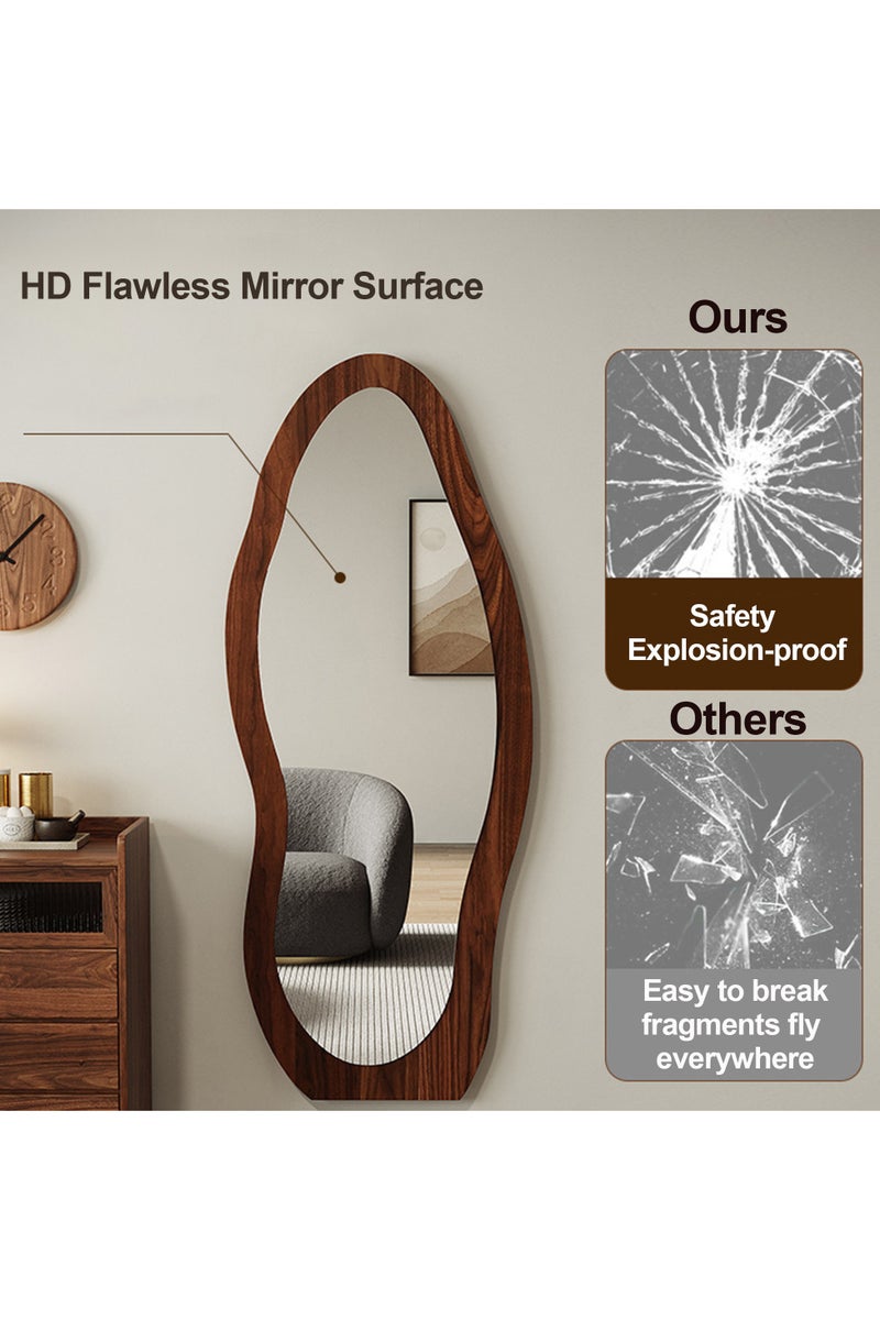 فيبارتي مرآة أرضية مموجة من VPARTY مقاس 160 × 60 سم، مرآة كاملة الطول، مرايا أرضية كبيرة مع حامل، مرآة أرضية خشبية مائلة/معلقة، مرآة كاملة الجسم لغرفة النوم وغرفة المعيشة (بني غير منتظم، 160 × 60 سم (63 × 24 بوصة)) - Image 3