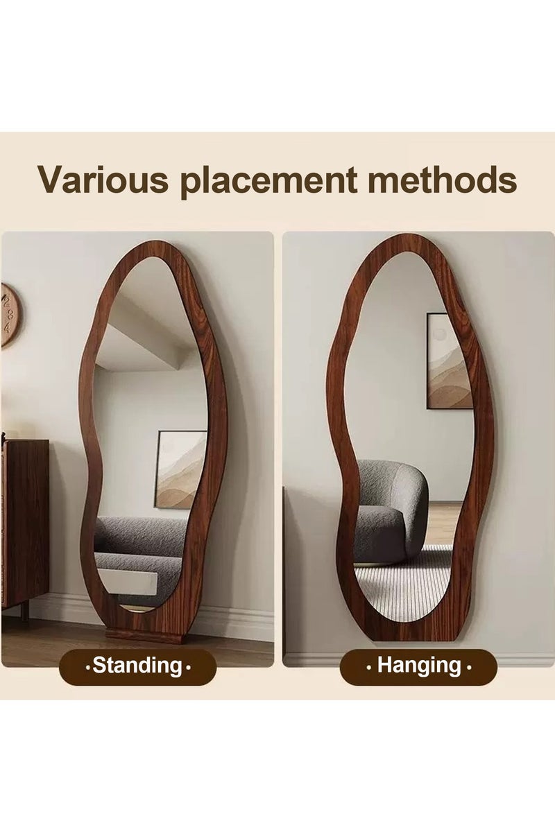 فيبارتي مرآة أرضية مموجة من VPARTY مقاس 160 × 60 سم، مرآة كاملة الطول، مرايا أرضية كبيرة مع حامل، مرآة أرضية خشبية مائلة/معلقة، مرآة كاملة الجسم لغرفة النوم وغرفة المعيشة (بني غير منتظم، 160 × 60 سم (63 × 24 بوصة)) - Image 4