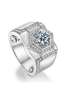Silver Plated Ring 1ct Moissanite Men Fashion Accessory MJ-32 White Gold