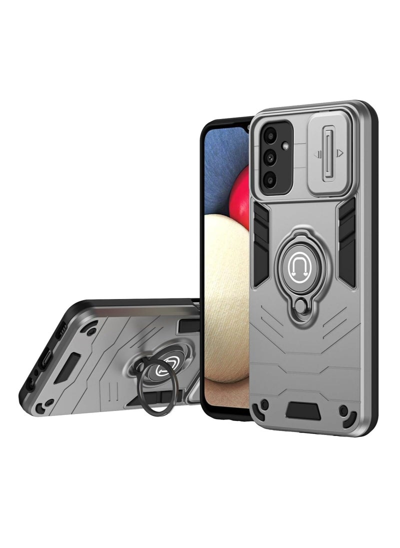 جولدن ماسك جولدن ماسك لهاتف سامسونج جالاكسي ايم 52 (Samsung Galaxy M52) جراب الحماية الفائقه مع دبله معدانيه وباب جرار لحماية كاميرة الهاتف - (رمادي)  - Image 1