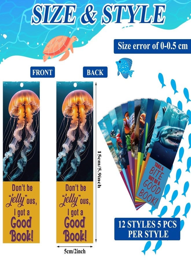 PerKoop 60 Pieces Realistic Ocean Bookmarks with Ribbon Bulk for Reading with Cute Sea Animals Encouragement Bookmarks for Students School Party Rewards Gifts - Image 2