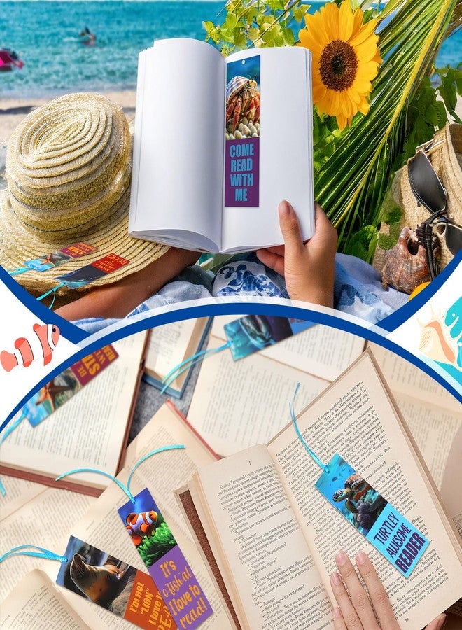 PerKoop 60 Pieces Realistic Ocean Bookmarks with Ribbon Bulk for Reading with Cute Sea Animals Encouragement Bookmarks for Students School Party Rewards Gifts - Image 4