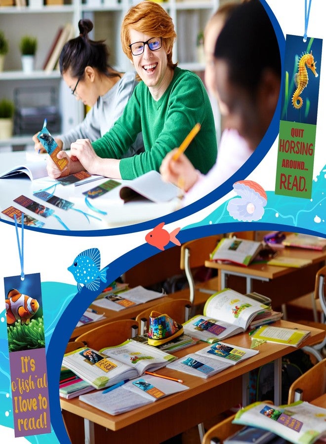 PerKoop 60 Pieces Realistic Ocean Bookmarks with Ribbon Bulk for Reading with Cute Sea Animals Encouragement Bookmarks for Students School Party Rewards Gifts - Image 5