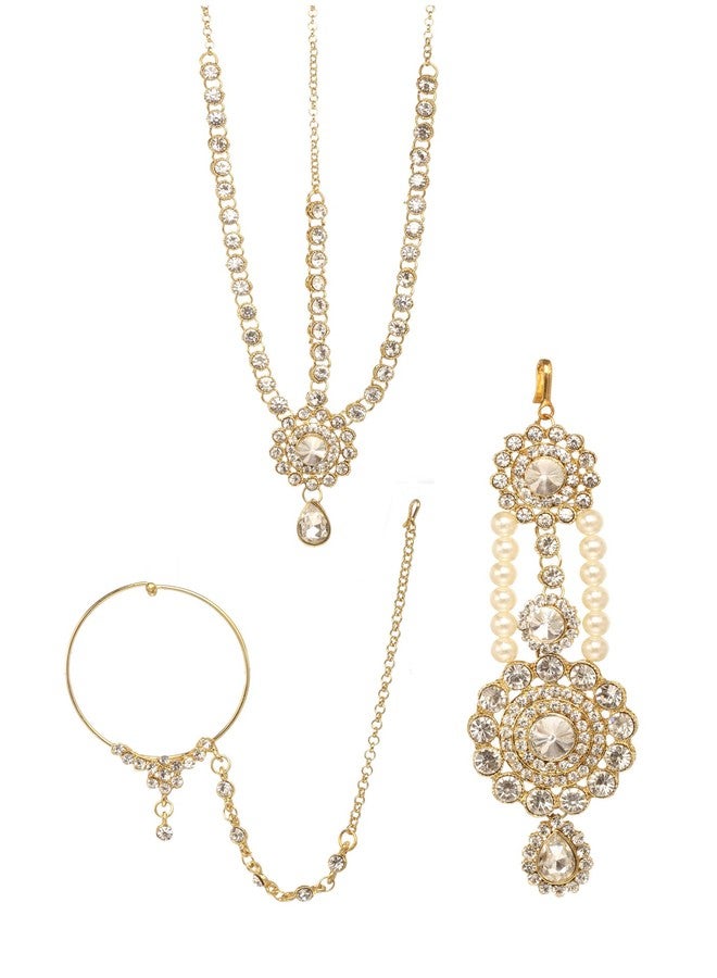 Bindhani Forhead Matha Patti Tikka Nose Ring Indian Bollywood Jewelry For Women - Image 1