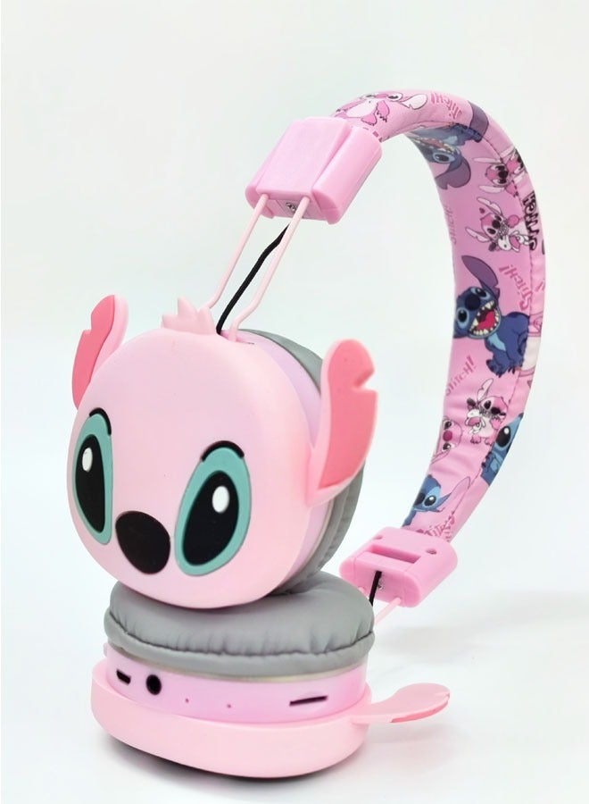 Upgraded pink Stitch pattern Bluetooth wireless headset for children, noise-cancelling wireless headset for children, suitable for TF card, mobile phone, tablet computer - Image 2