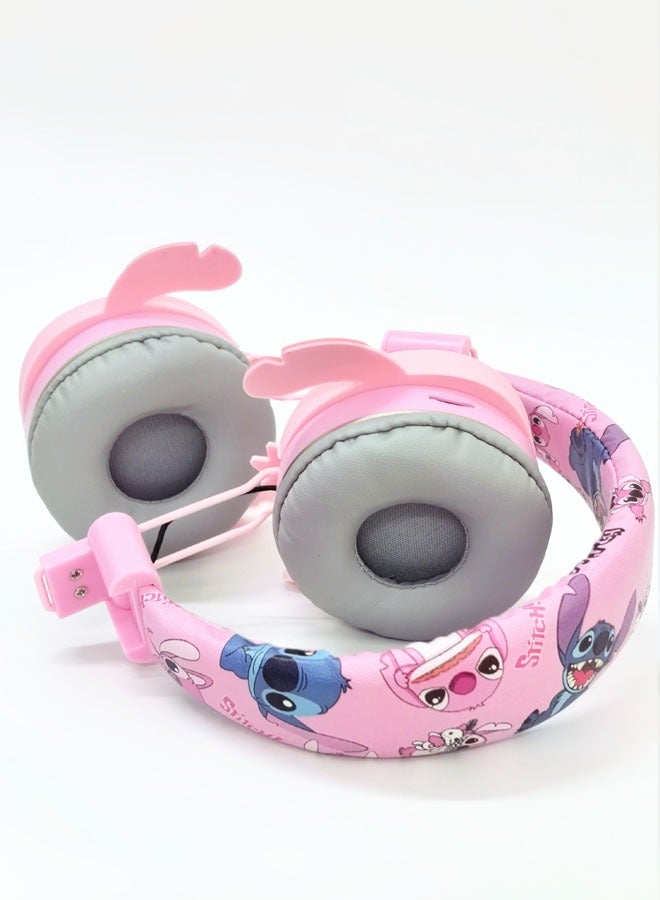 Upgraded pink Stitch pattern Bluetooth wireless headset for children, noise-cancelling wireless headset for children, suitable for TF card, mobile phone, tablet computer - Image 5