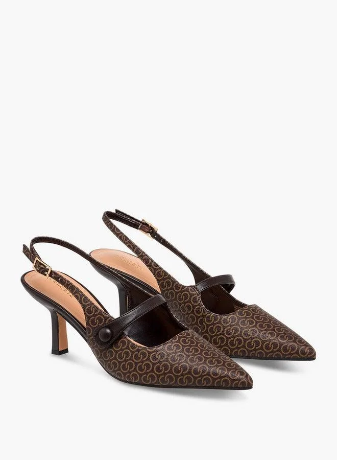 Celeste Women's Monogram Print Pointed Toe Shoes with Buckle Closure