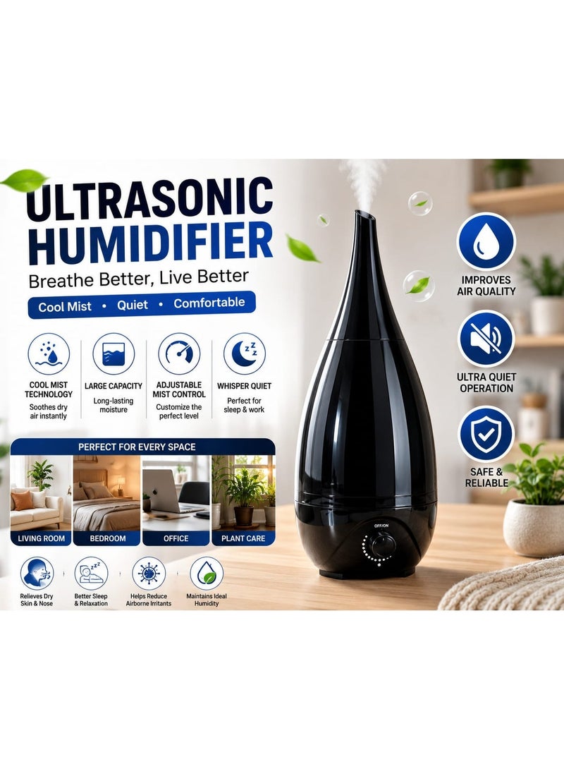 Cool Mist Humidifier - 2.6 Large Capacity, Ultra-Quiet Operation, Elegant Design for Home & Office. - Image 2