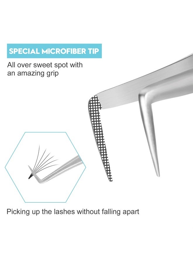 Ms.Queen Eyelash Tweezers for Extensions, 2Pcs Fiber Tip Grip 45 and 90 Degree Mega Volume Tweezers Set for Lash Extensions-Blue - Image 2