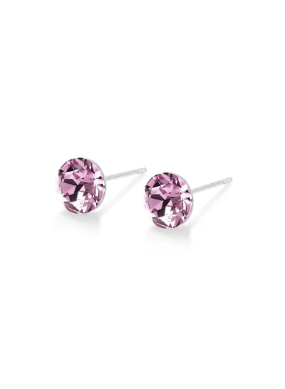 Seona Seona Aurora Austrian Crystal 6mm Stud Earrings for Women Hypoallergenic, Stainless Steel Stud Crystal Earrings, Comfortable for Sensitive Ears Premium Materials Tarnish-Free Earings, Small Stud Earrings - Light Amethyst