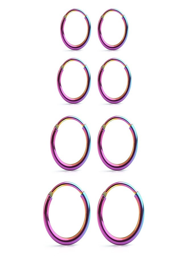 Ruifan 4 Pairs Stainless Steel Mens Womens Earrings Cartilage Lip Piercing Nose Septum Hoop 18G 8mm-14mm - Rainbow - Image 1