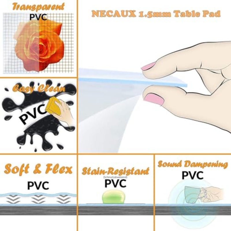 مفرش طاولة شفاف PVC، غطاء أو واقي مكتب بلاستيكي سميك، سجادة أرضية أو كرسي، مستطيلة، خشب المطبخ ناعم، مقاوم للماء، زجاج مقاوم للحرارة 1 مم/1.5 مم 100 × 200 سم - Image 3