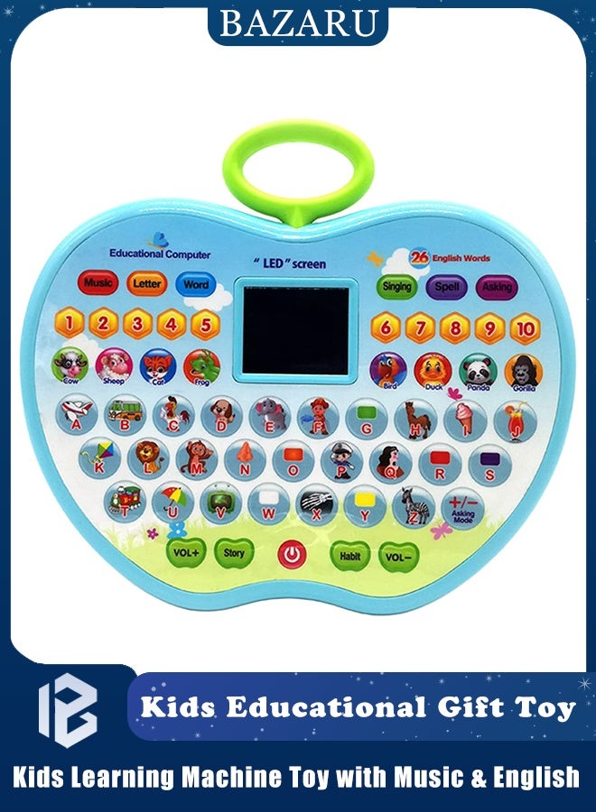 BAZARU Kids Learning Machine Toy with Music & English – Heart Shape Early Educational Reader with Pinyin, Interactive Learning Toy for Toddlers, Portable Handle, Child-Safe Design (Blue, Battery Operated) - Image 1