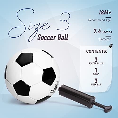 ZOOJOY 3 Pack Soccer Ball Size 3 for Kids, Outside Sport Soccer Ball Set for Boys Girls, Classic Design with Pump, Play Ball Toys & Gifts for Toddlers 2 3 4 5 6 7 8 - Image 2