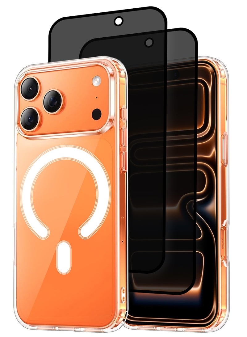 3 Packs Magnetic Clear Case for iPhone 17 Pro Max - One Case Two Privacy Screen Protectors - MagSafe Compatible Shockproof TPU Drop Protection Slim Transparent Cover - Image 1