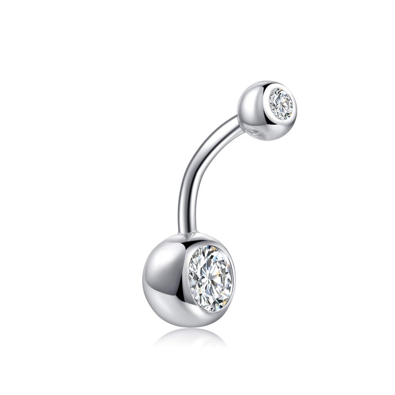 SILBERTALE Belly Button Rings 10mm Sterling Silver Belly Rings Curved Barbell Piercing Navel Rings for Women Men - Image 1